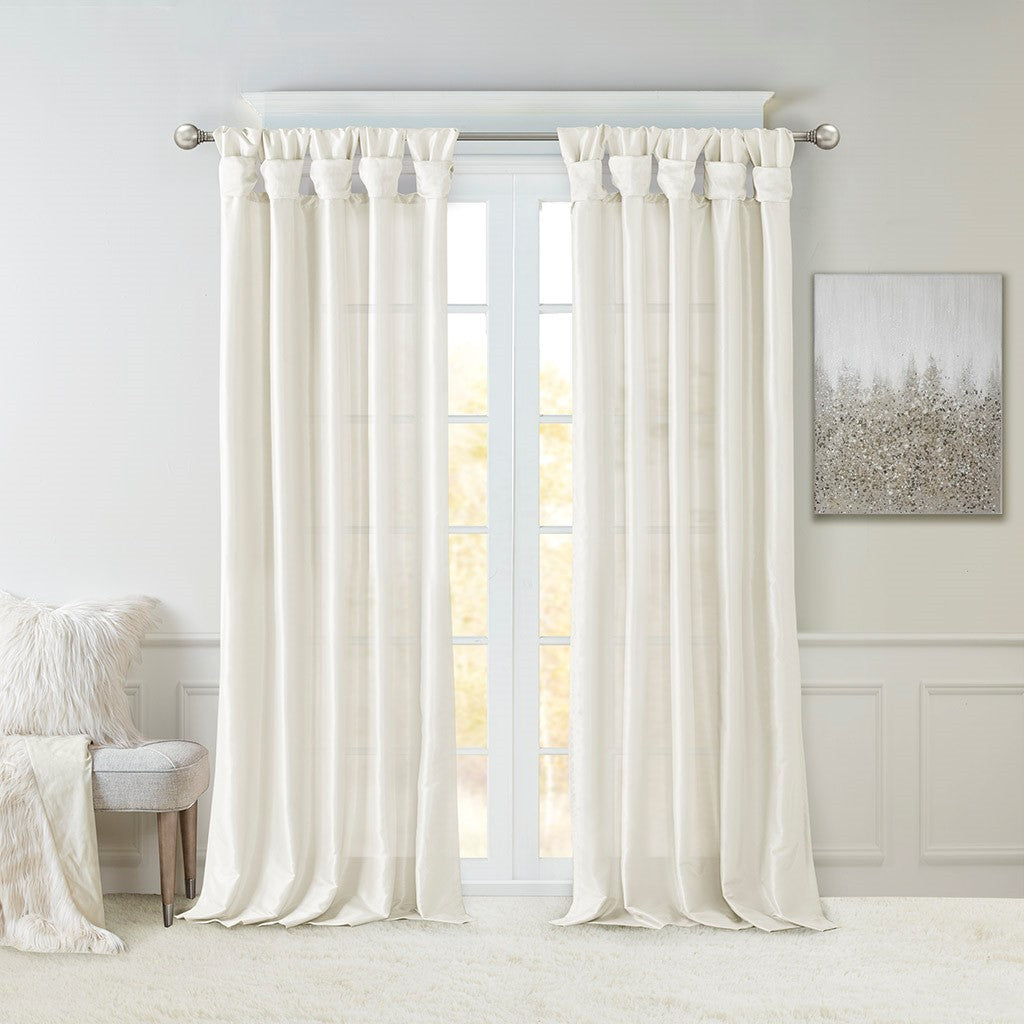 Twist Tab Lined Window Curtain Panel White 50x95
