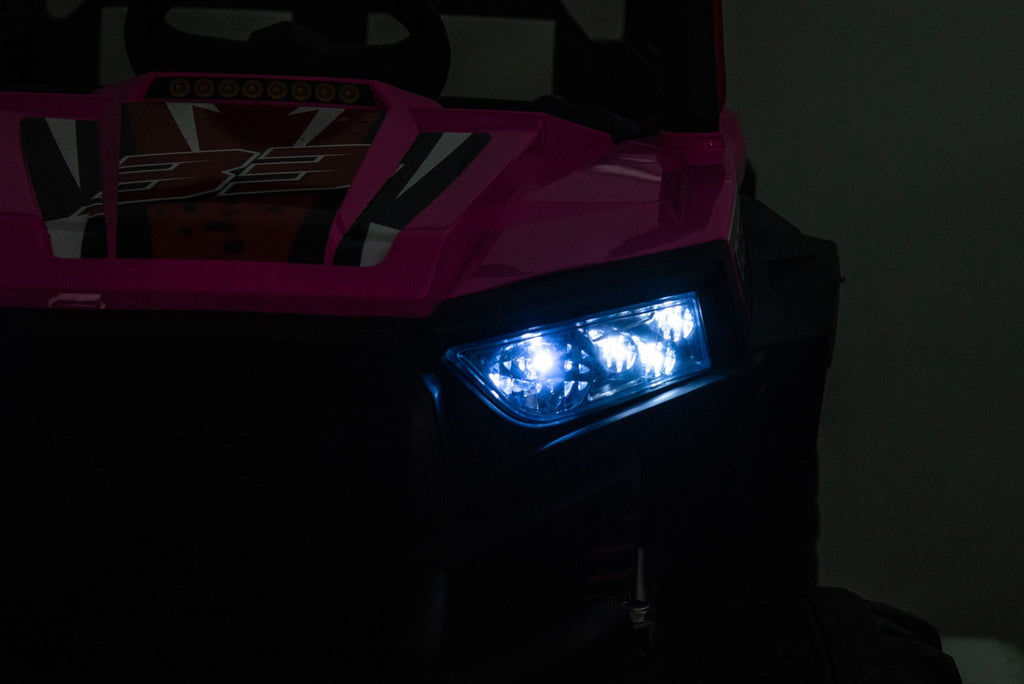 12V7A*1 30W*4 Four-Wheel Drive Seat One Button Start, Forward And Backward, High And Low Speed, Music, Front Light, Power Display, Two Doors Can Open, 2.4G R / C, Seat Belt Four Wheel Absorber