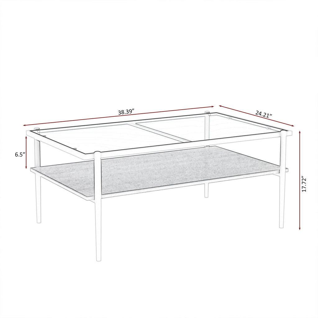 Rectangle Coffee Table With Tempered Glass Top And Legs, Modern Table For Living Room