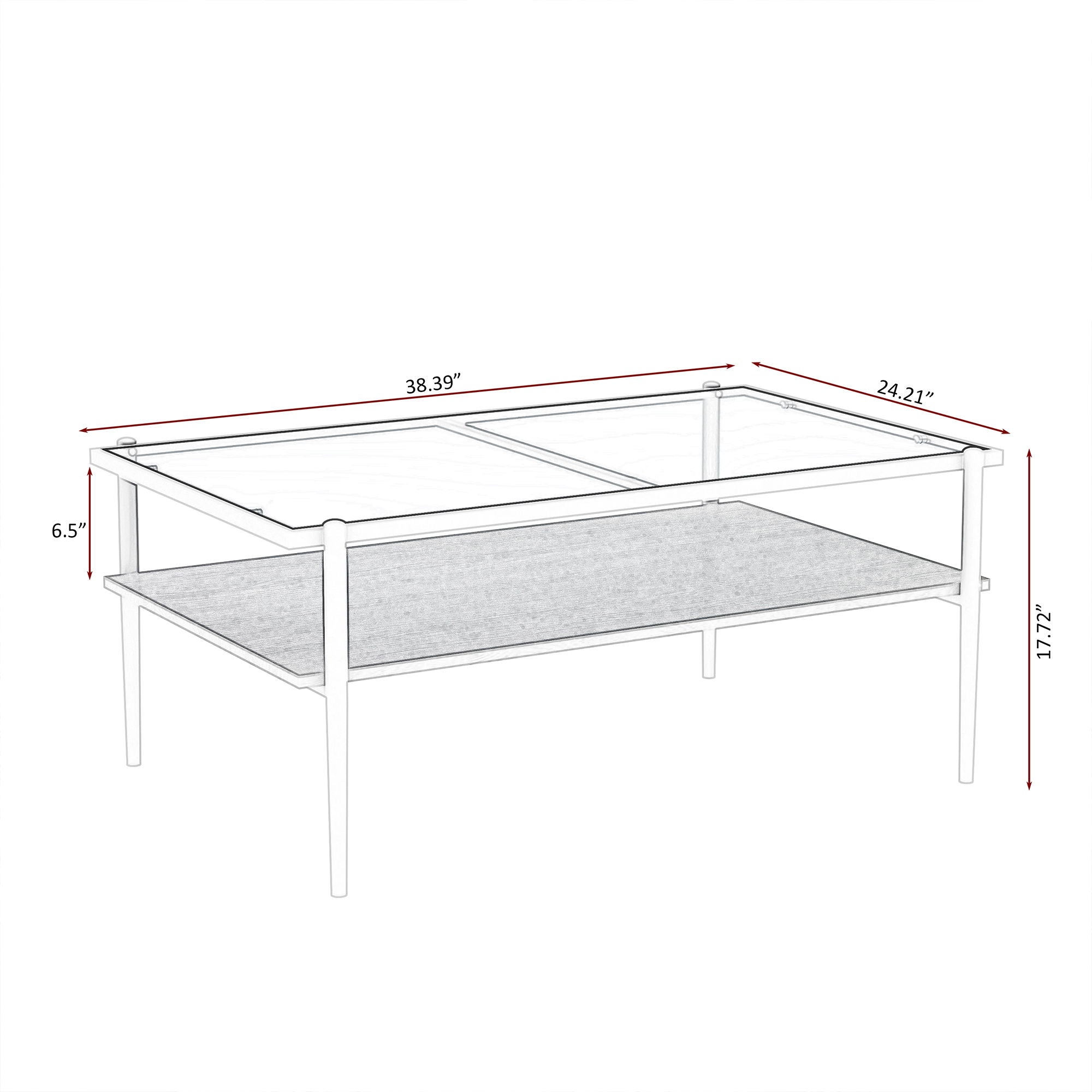 Rectangle Coffee Table With Tempered Glass Top And Legs, Modern Table For Living Room