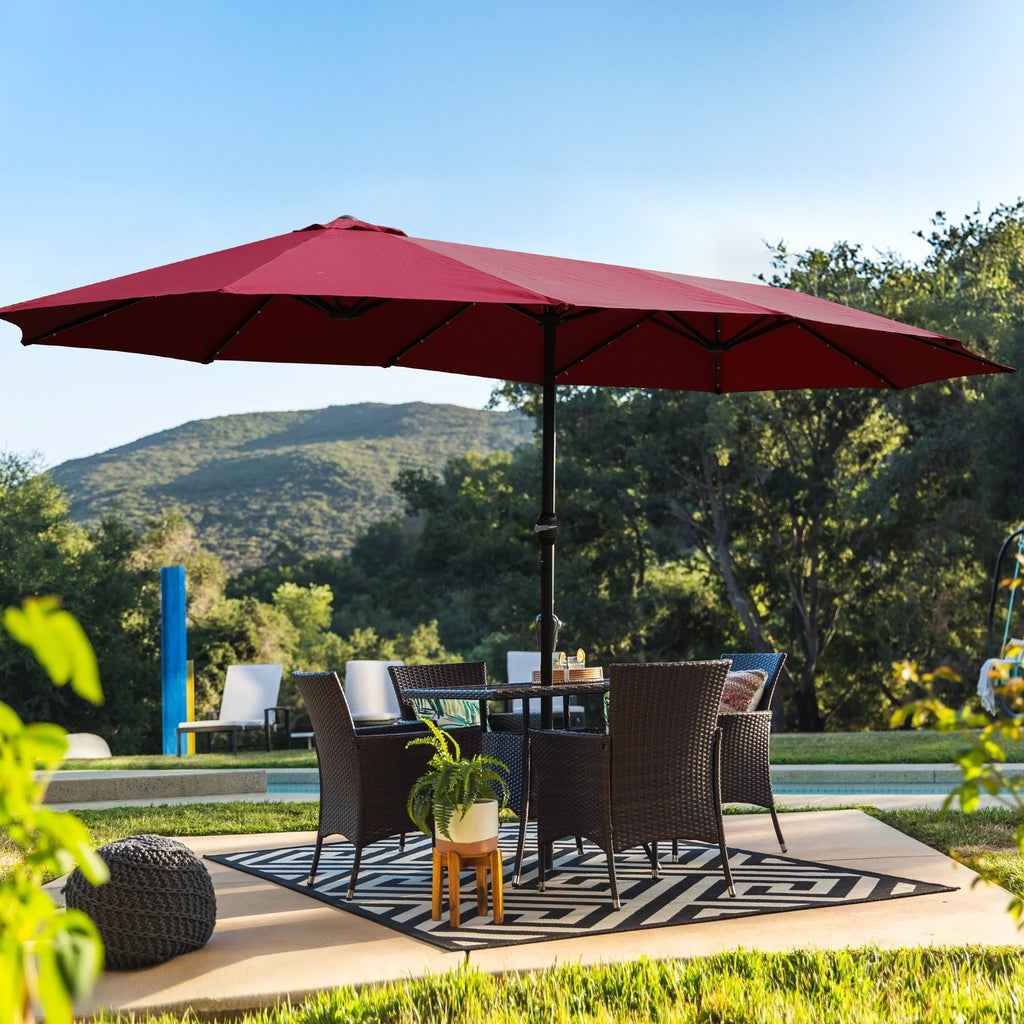 Double-Sided Outdoor Market Umbrella With Lights And Base