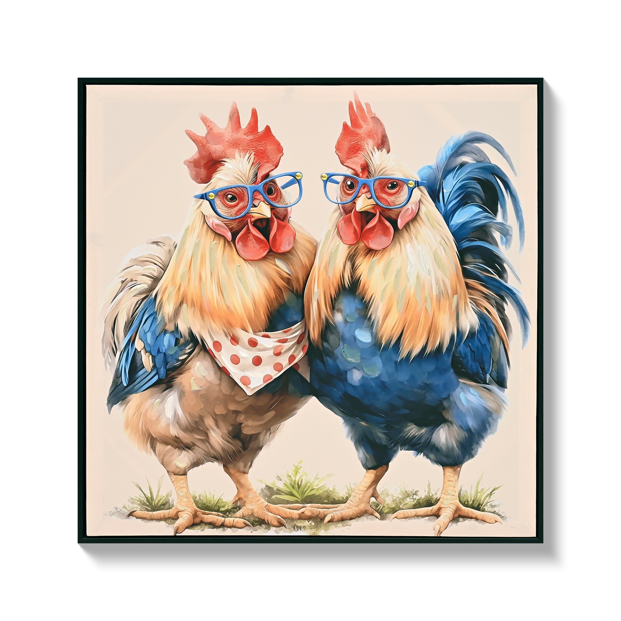 Farmhouse Rooster Wall Art, Rustic Canvas Print 24" x 24"