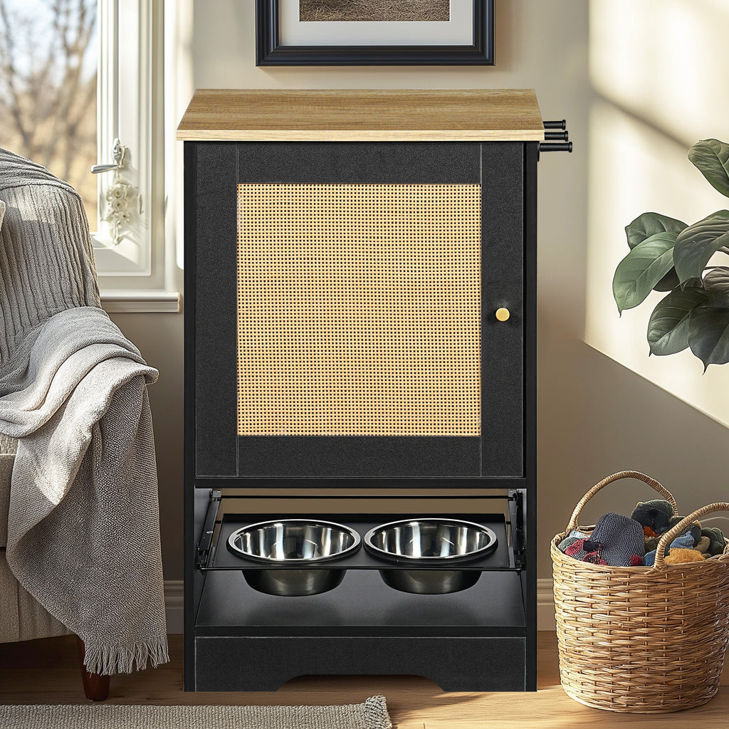 Feeding Station with 1 Storage Cabinet Black