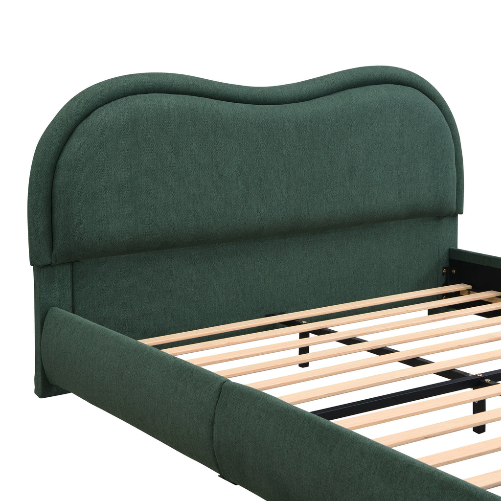 Queen Size Upholstered Platform Bed Frame with Rounded Corners Curved Headboard