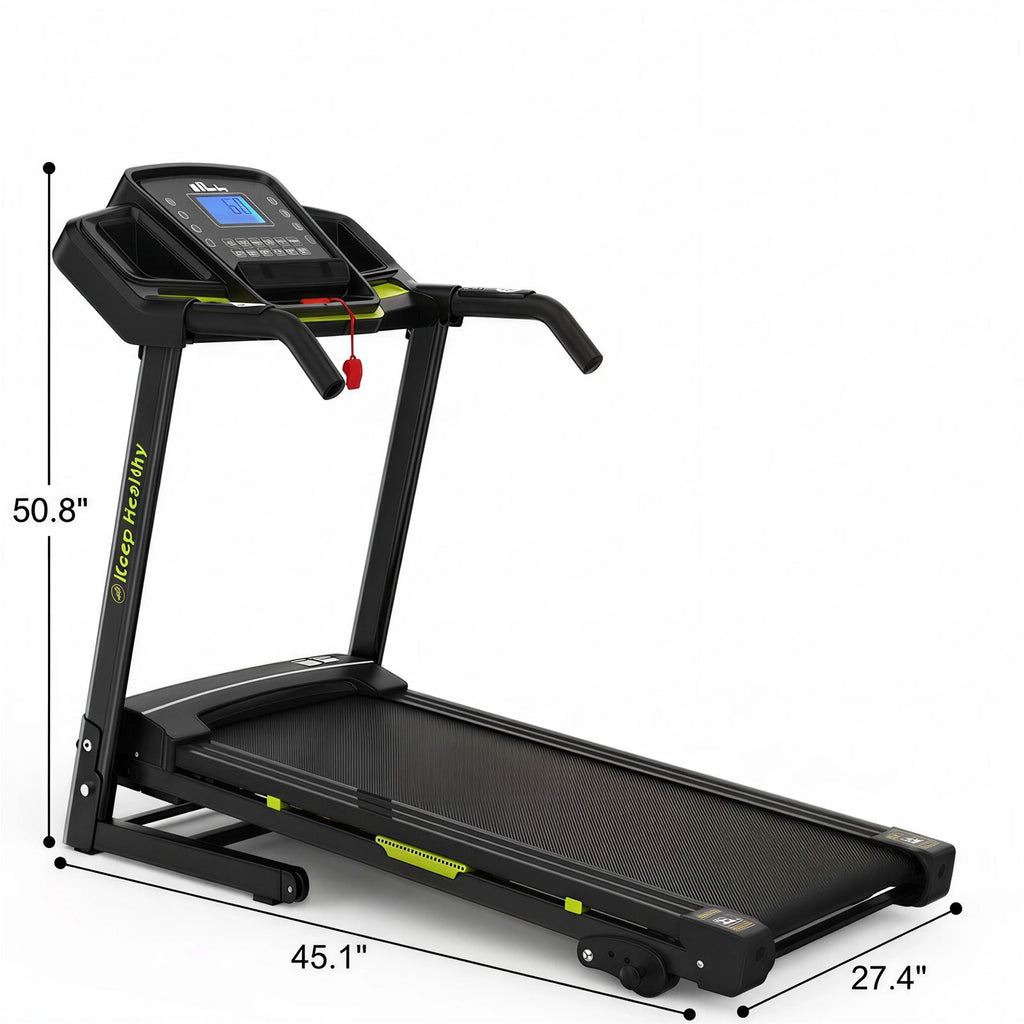 Foldable Treadmill With Incline For Home, Electric Running Machine With Speed Control, Pulse Monitor, 12 Training Programs - Black