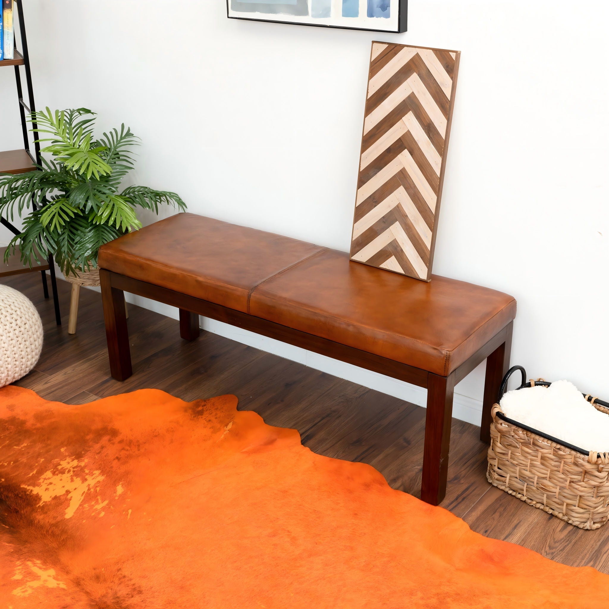 Austin - Bench With Lines - Antique Brown / Brown / Rustic / Tan