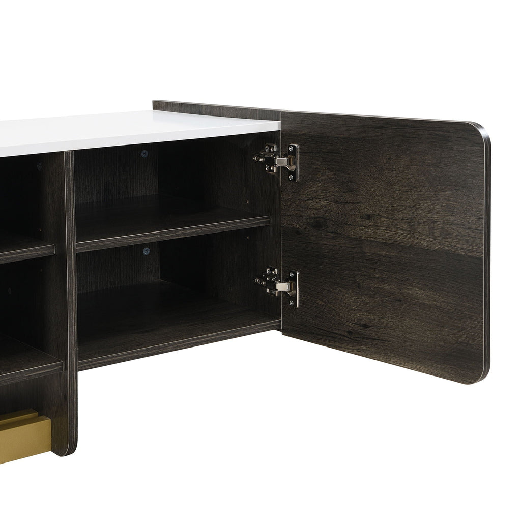 TV Stand With 1 Drawer, 2 Cabinets And Adjustable Shelves