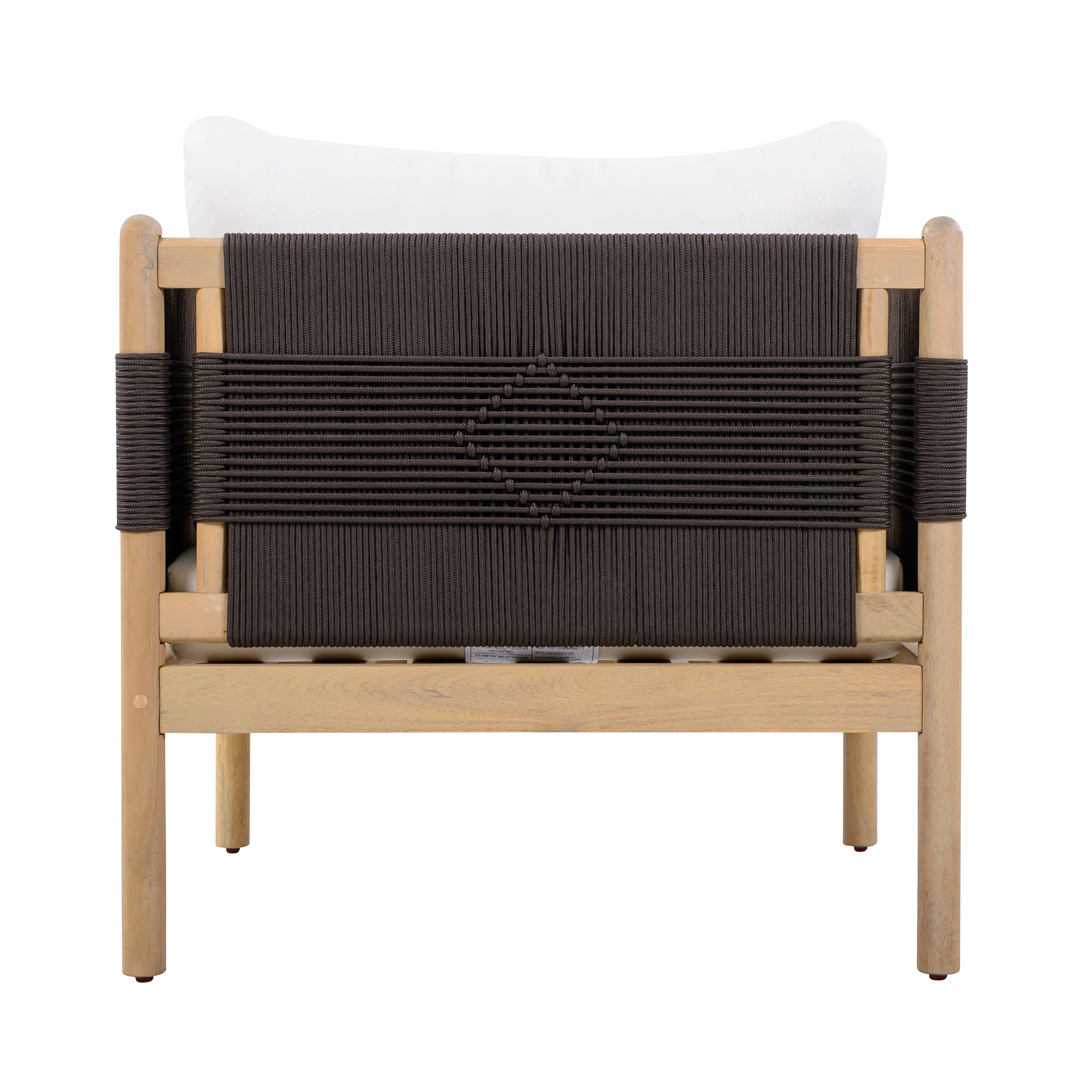 Outdoor Acacia Club Chairs (Set of 2) with Diamond-Pattern Black Rope, Light Teak Finish