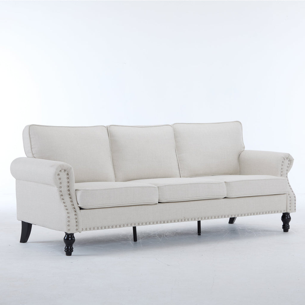 83 Inch Faux Leather Rolled Arm Sofa with Nailhead Trim
