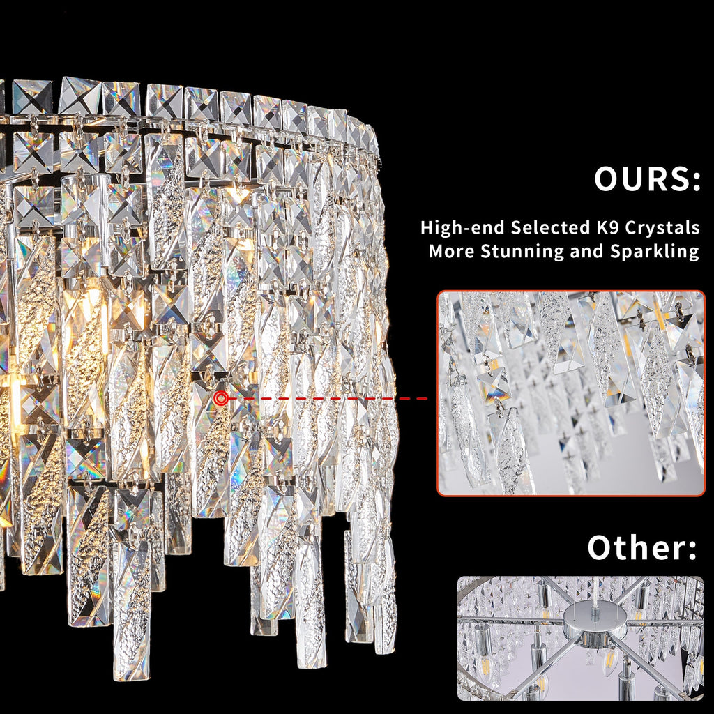 24" Luxurious Round Silver Crystal Chandelier
