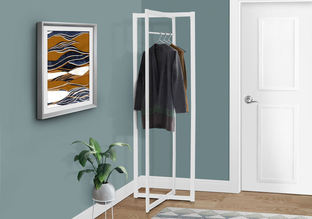 Coat Rack Hall Tree Free Standing Hanging Bar Entryway White