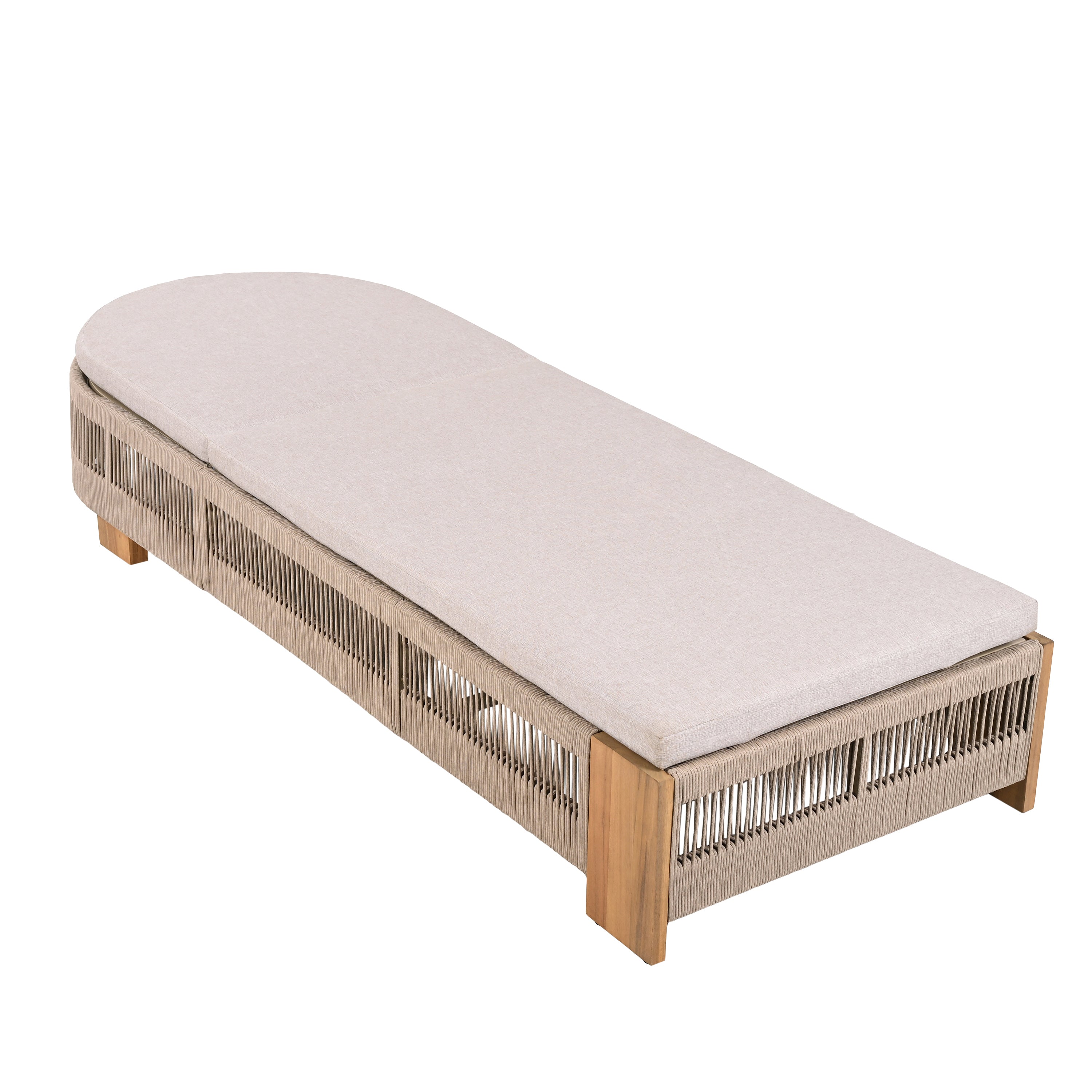 Outdoor Chaise Lounge Chair, Acacia Wood with Adjustable Backrest and Cushion