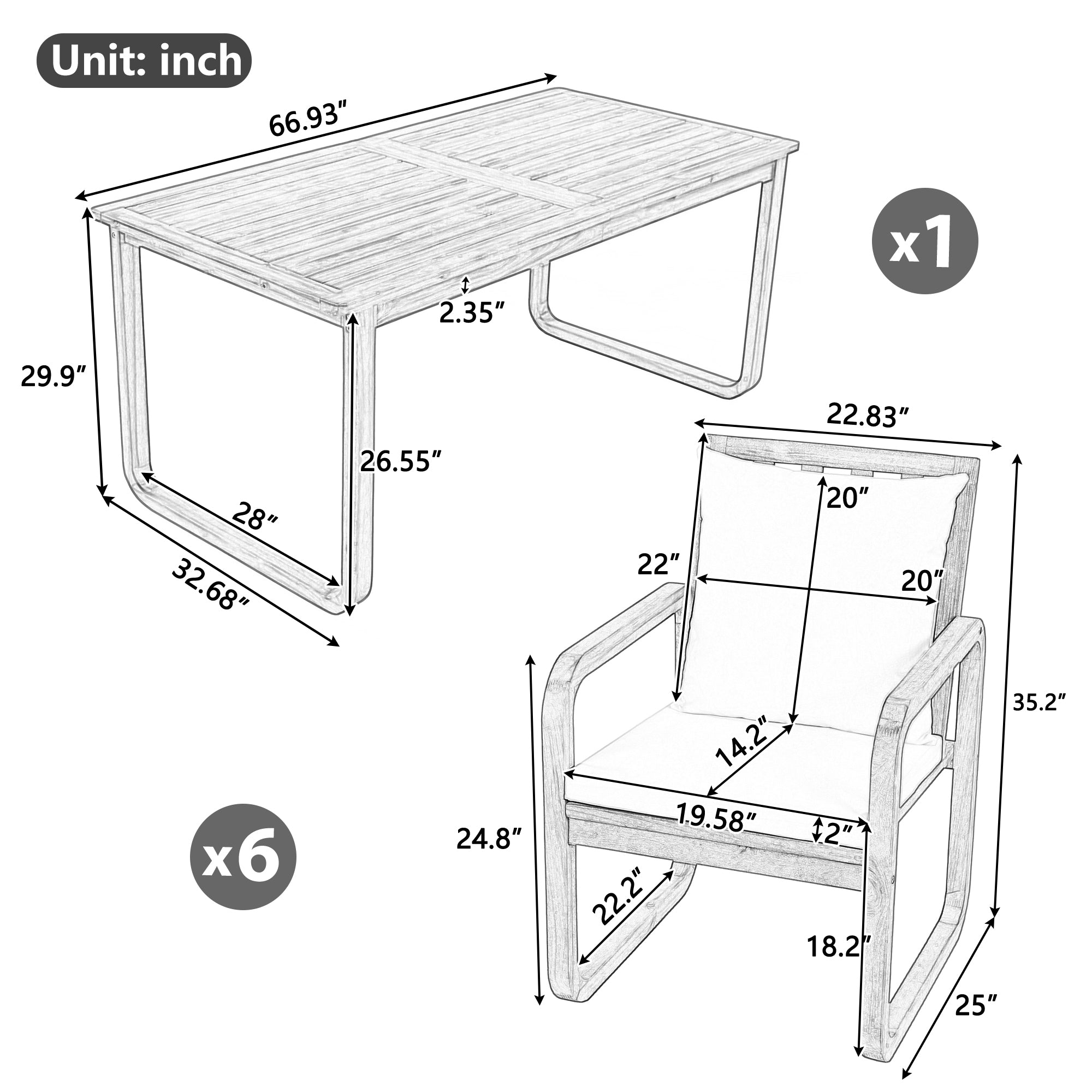 7 Pieces Patio Dining Set Outdoor Dining Table and Chairs