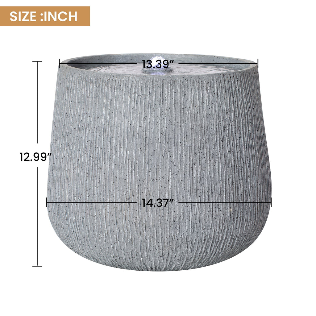 12.99" Gray Polyresin Outdoor Water Fountain with LED Light