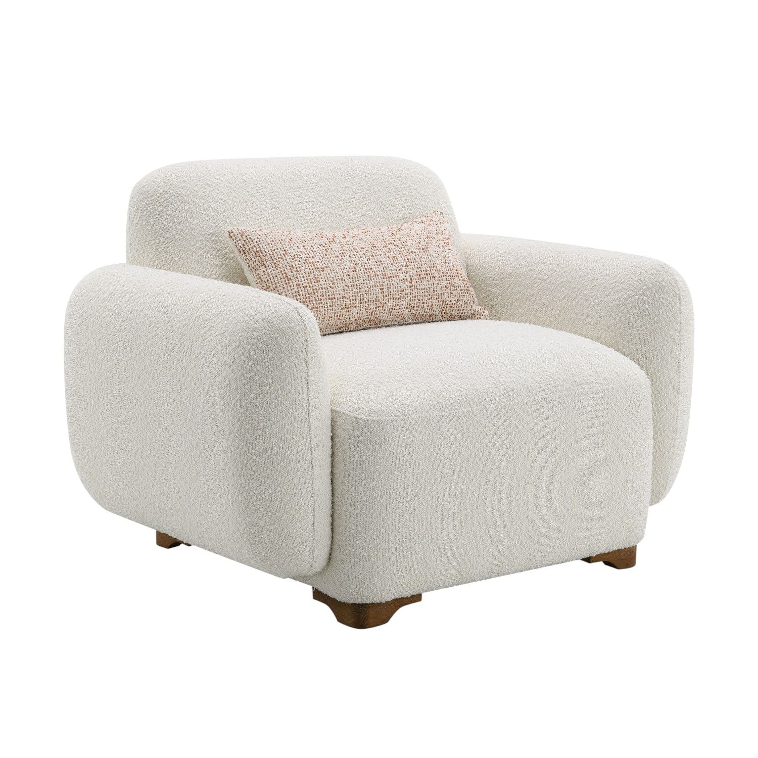 Darius - Boucle Accent Chair With 1 Toss Pillow - Beige