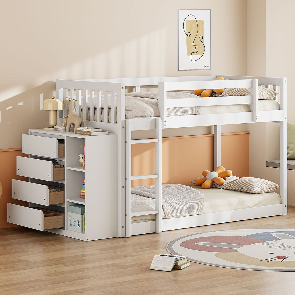 Bunk Bed With 4 Drawers and 3 Shelves