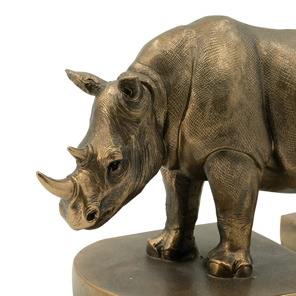 Set of 2 Rhino Bronze Bookends