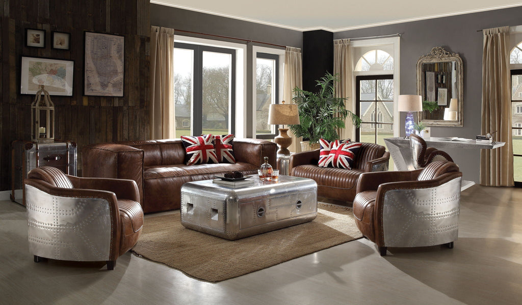 Brancaster Top Grain Leather Living Room Set - Brown