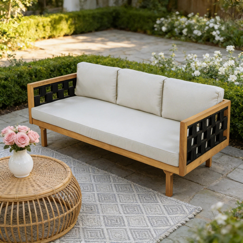 Three-Seater Outdoor Daybed - Acacia Wood Teak Finish Frame