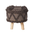 Roja Handcrafted Wool & Cotton Foot Stool with Eucalyptus Wood Frame - Dark Brown