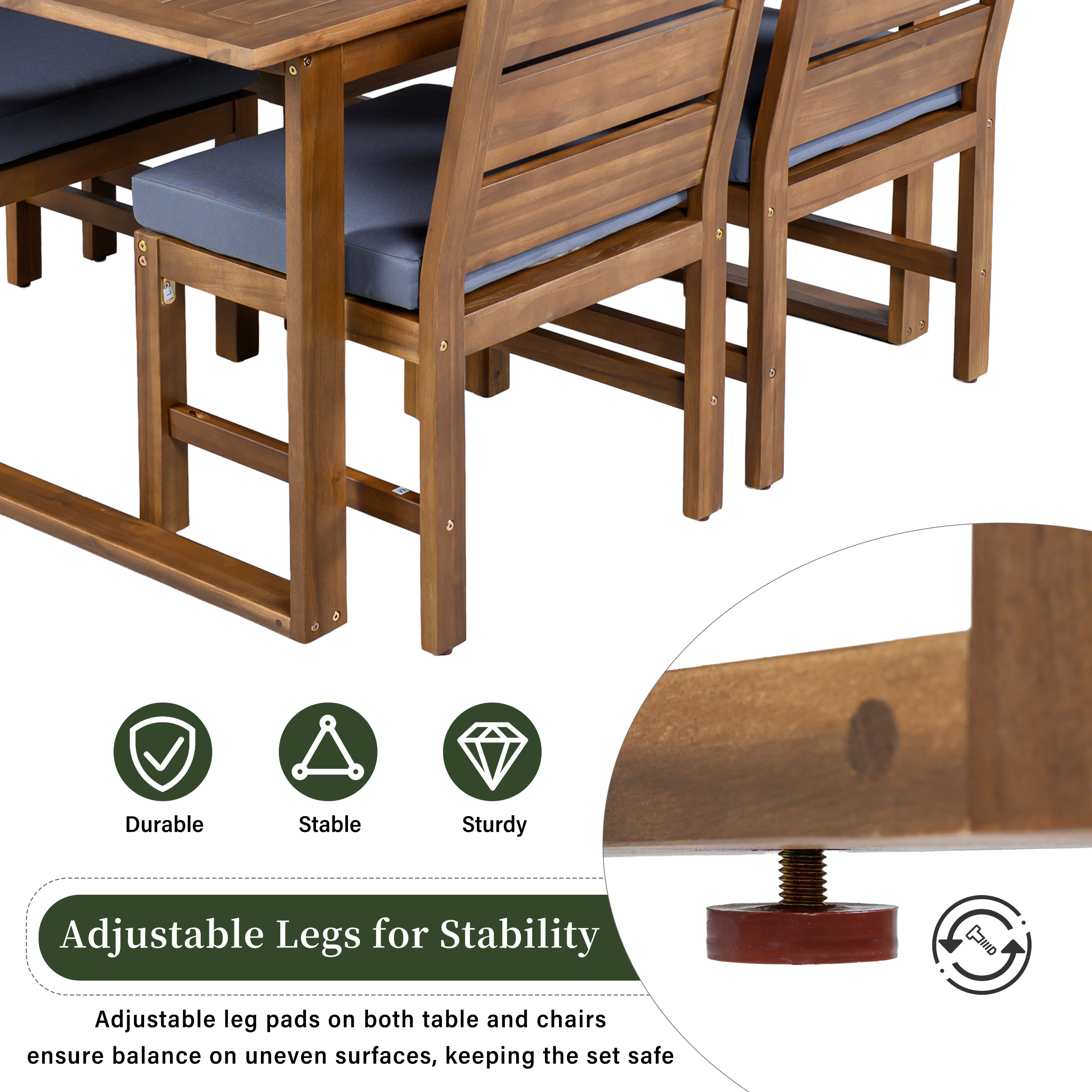 U_STYLE Farmhouse 5-Piece Outdoor Patio Dining Set with Adjustable Legs