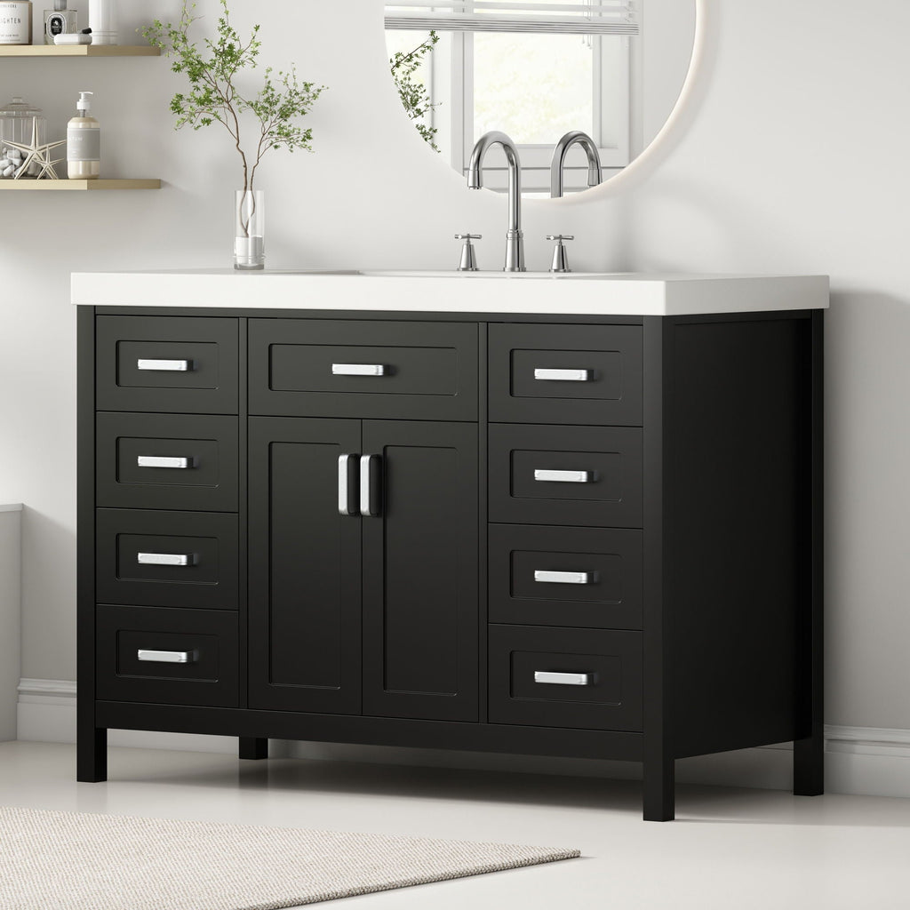 Bathroom Vanity With Sink, 2 Doors & 8 Drawers, Soft Close System