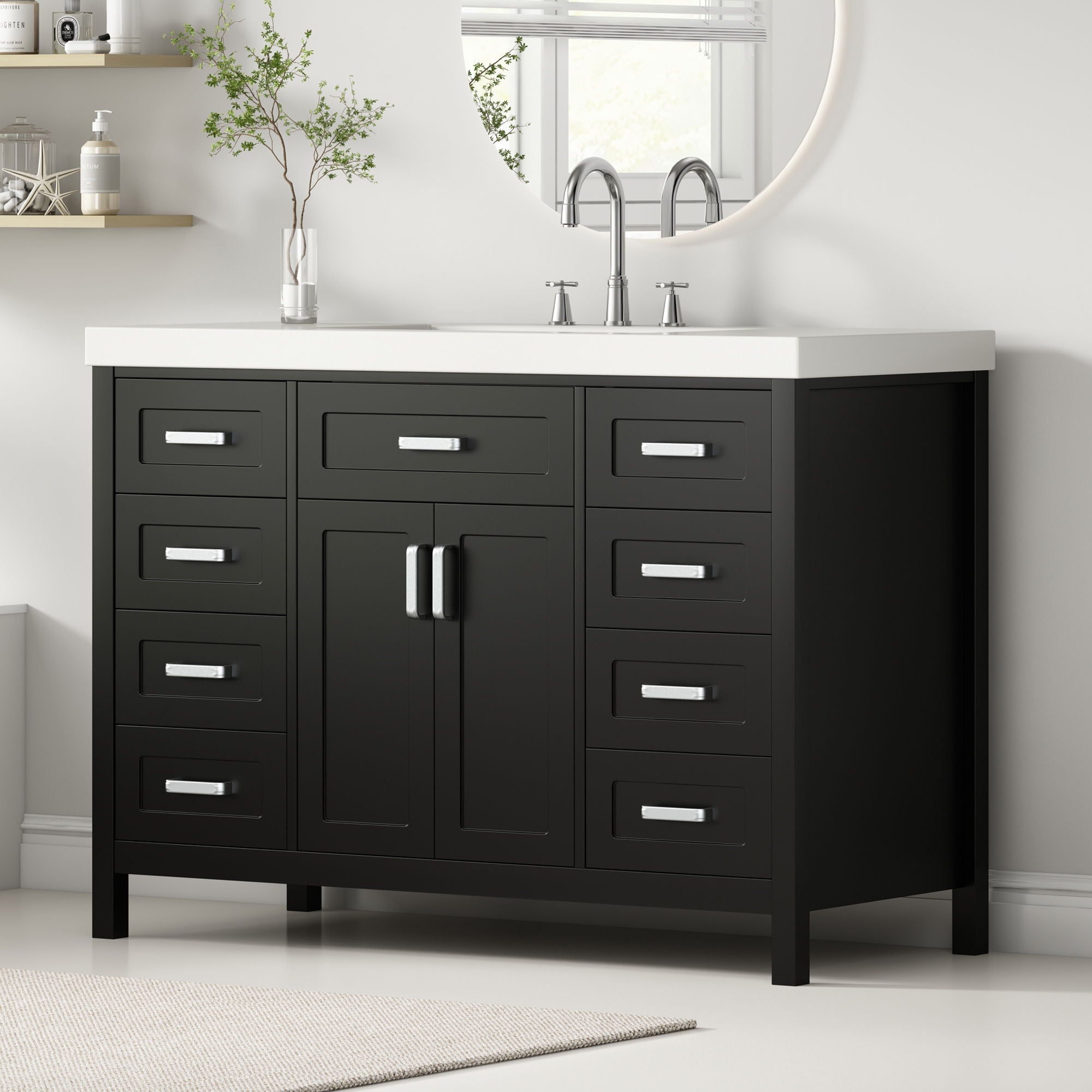 Bathroom Vanity With Sink, 2 Doors & 8 Drawers, Soft Close System