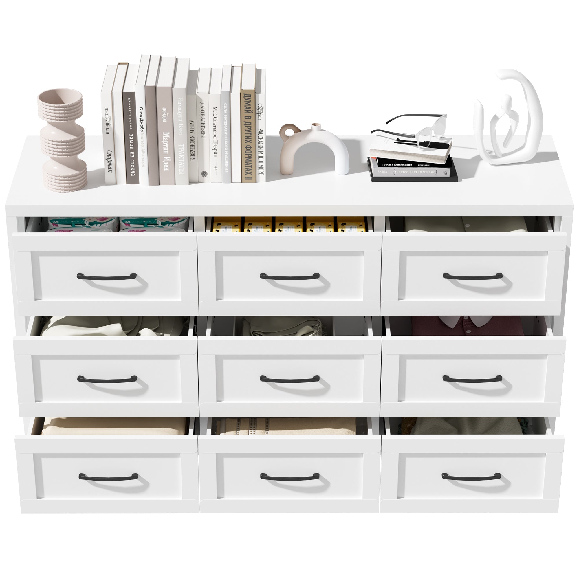 9 Drawer White Metal Dresser with Quiet-Glide Rails