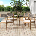 Braided Acacia Wood Outdoor Dining Chairs Set of 4 – Teak Look with Beige Rope & Cream Cushions