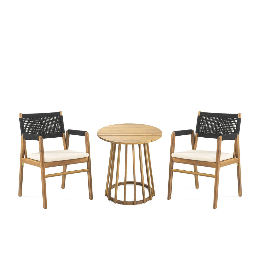 Outdoor 3 Pieces Acacia Wood Dining Set With Cushions