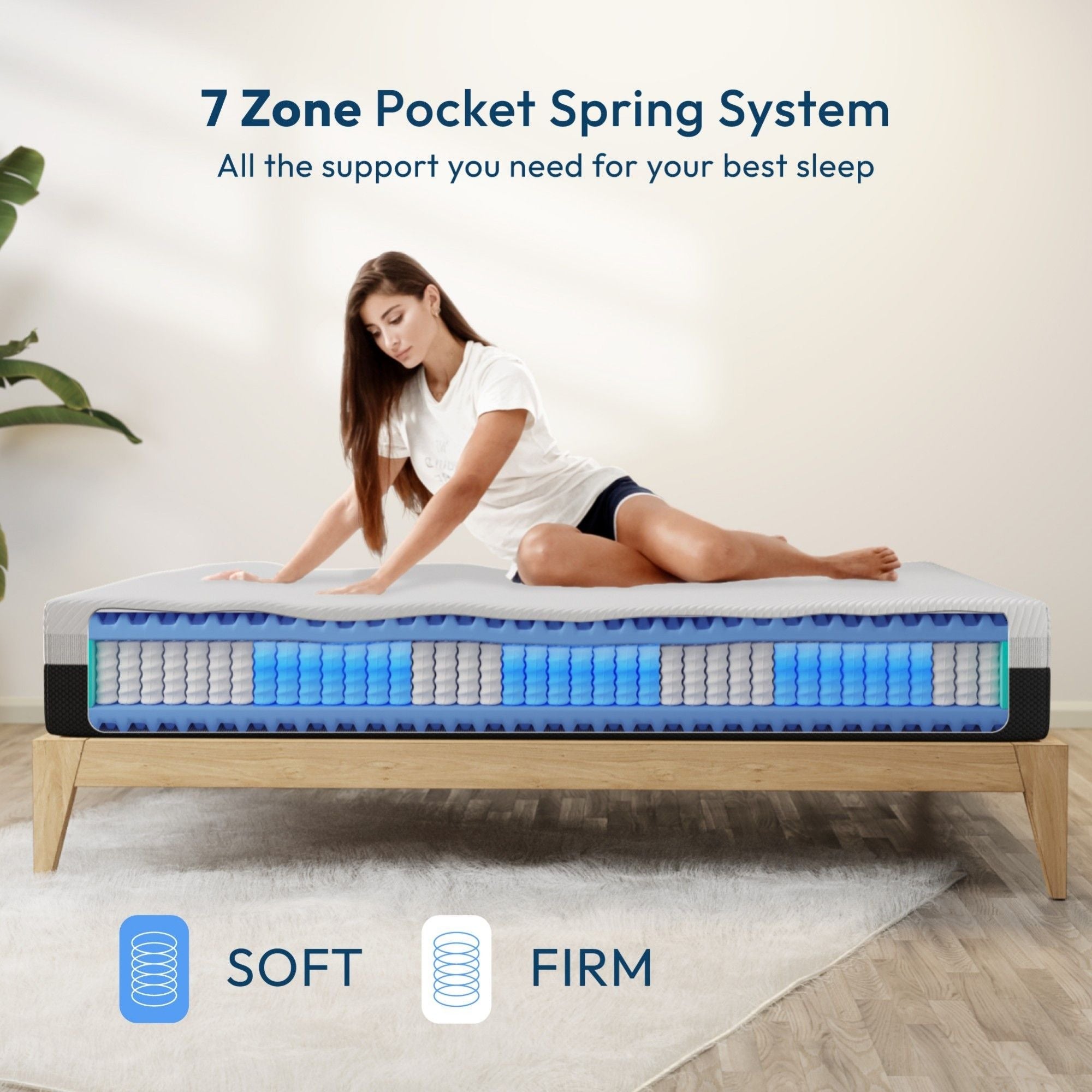 12'' Hybrid Mattress, Cooling Memory Foam & Pocket Springs Medium Firm - White - Queen