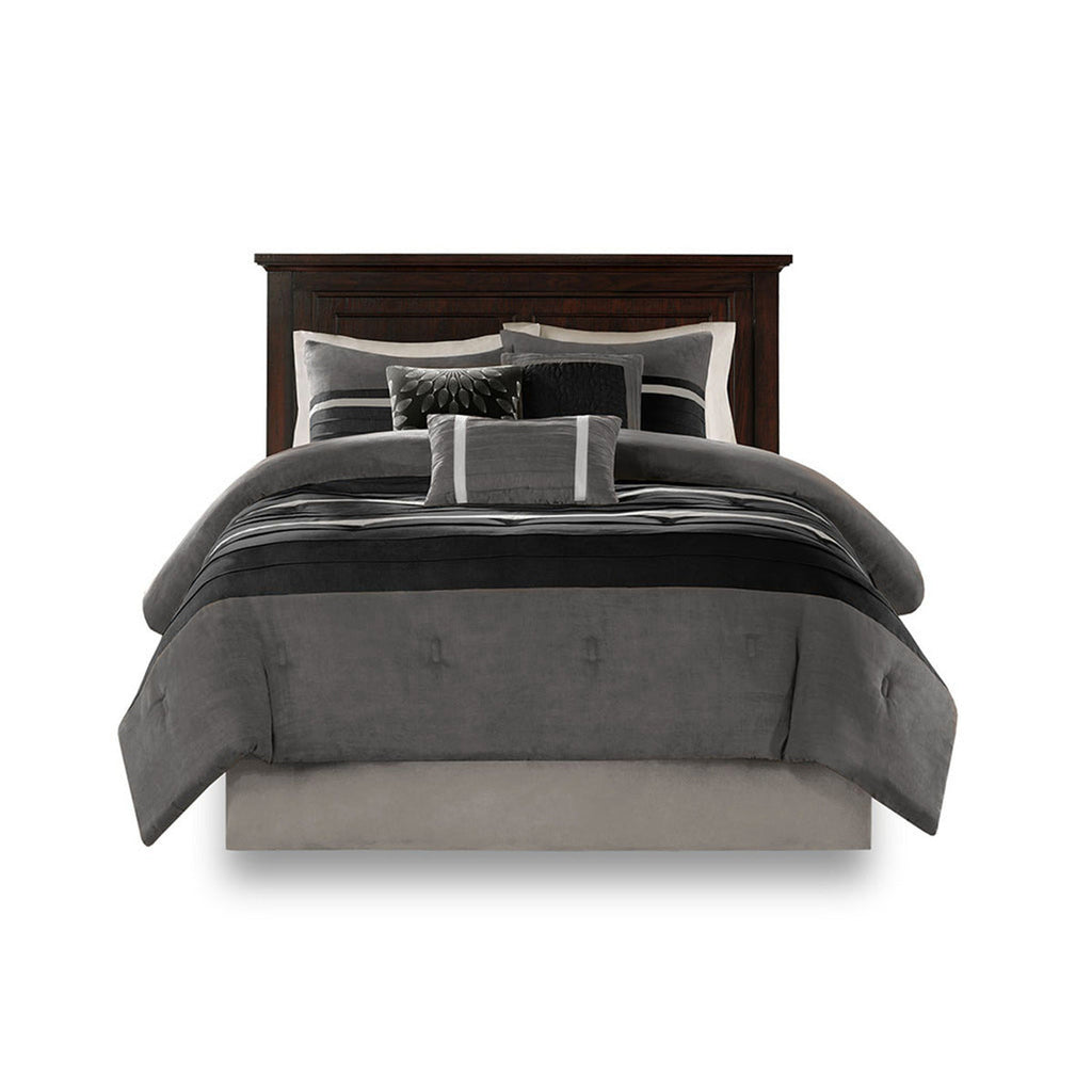 7 Piece Faux Suede Comforter Set Black King