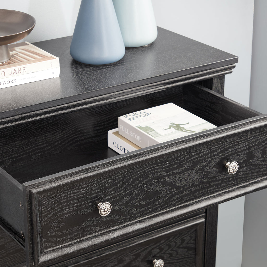Modern 5-Drawer Black Dresser for Living Room Storage
