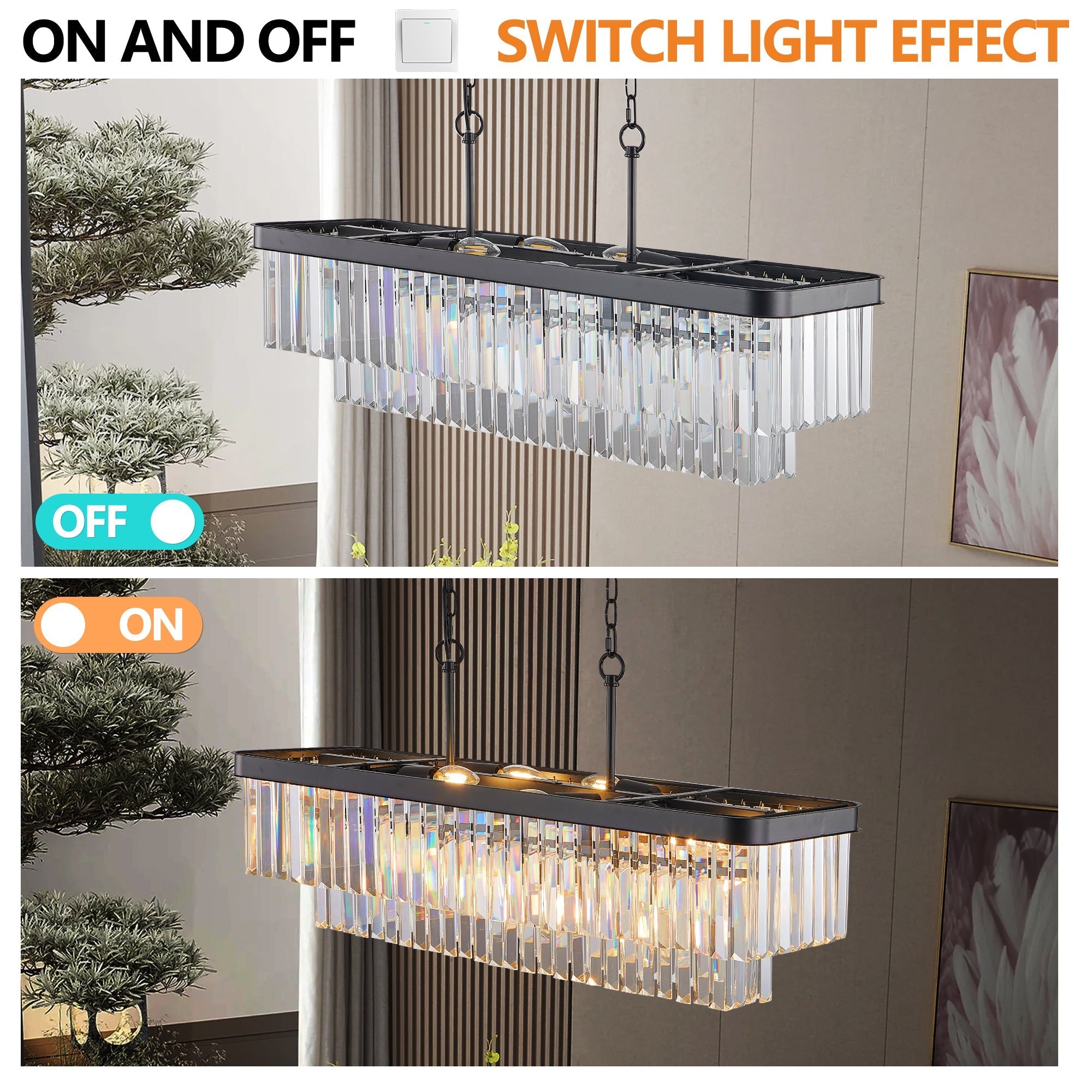 Rectangular Crystal Chandelier Adjustable