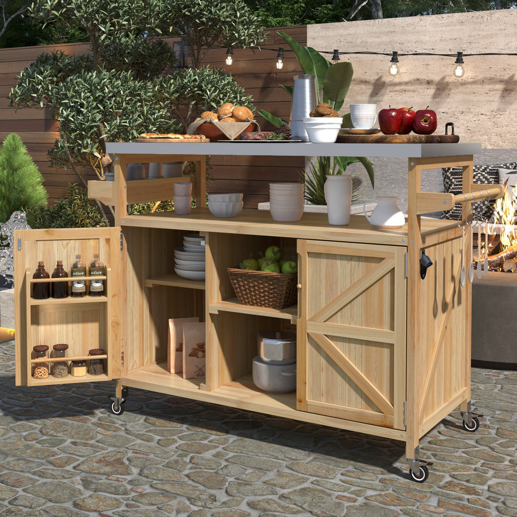 K&K Outdoor Kitchen Island, Rolling Bar Cart & Storage Cabinet