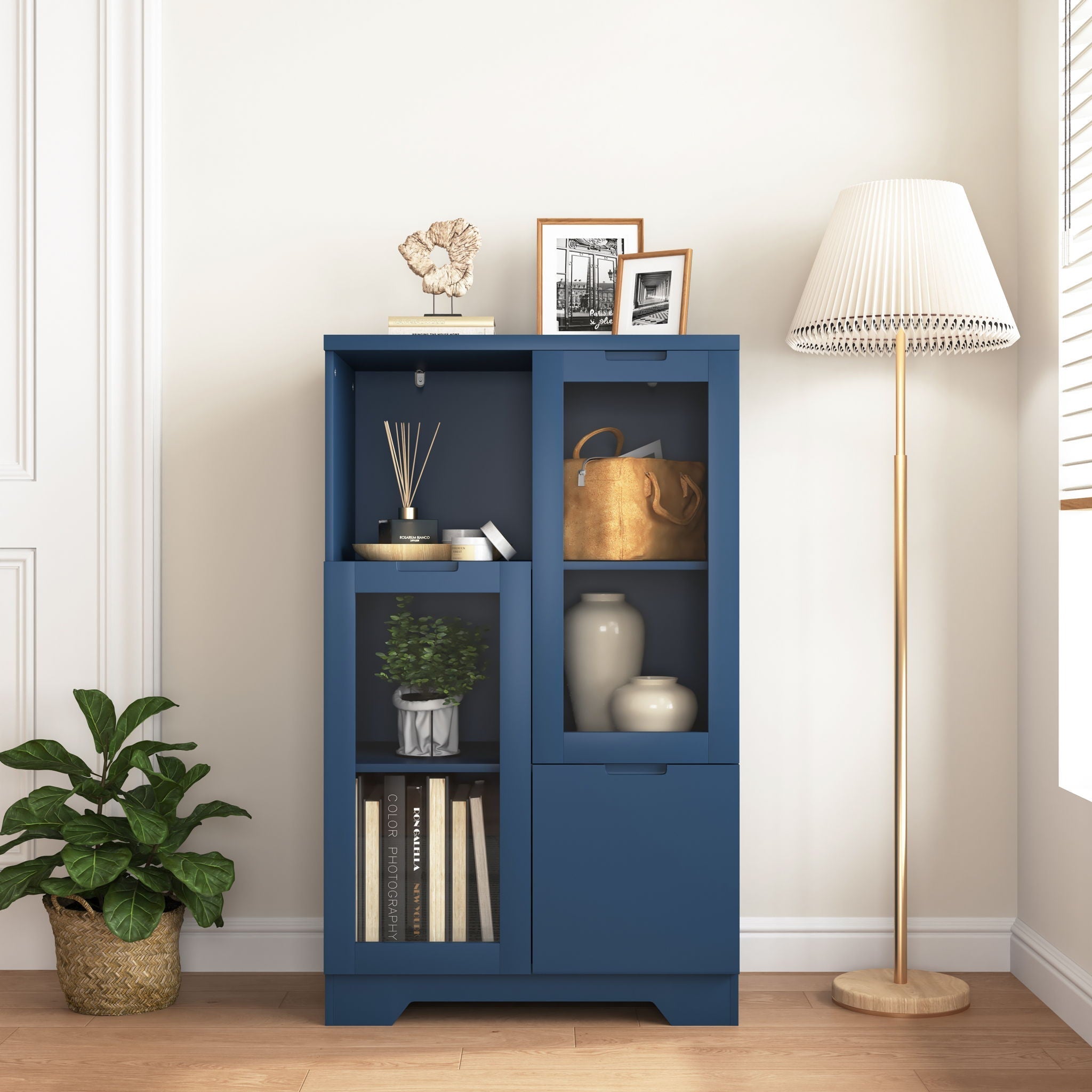 Modern Cabinet With Glass Doors And Drawer