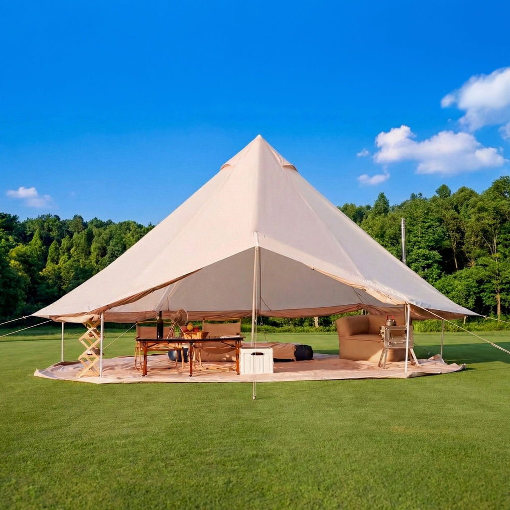 4 Season Bell Tent 13.1FT, Beige Waterproof Glamping Yurt Tent