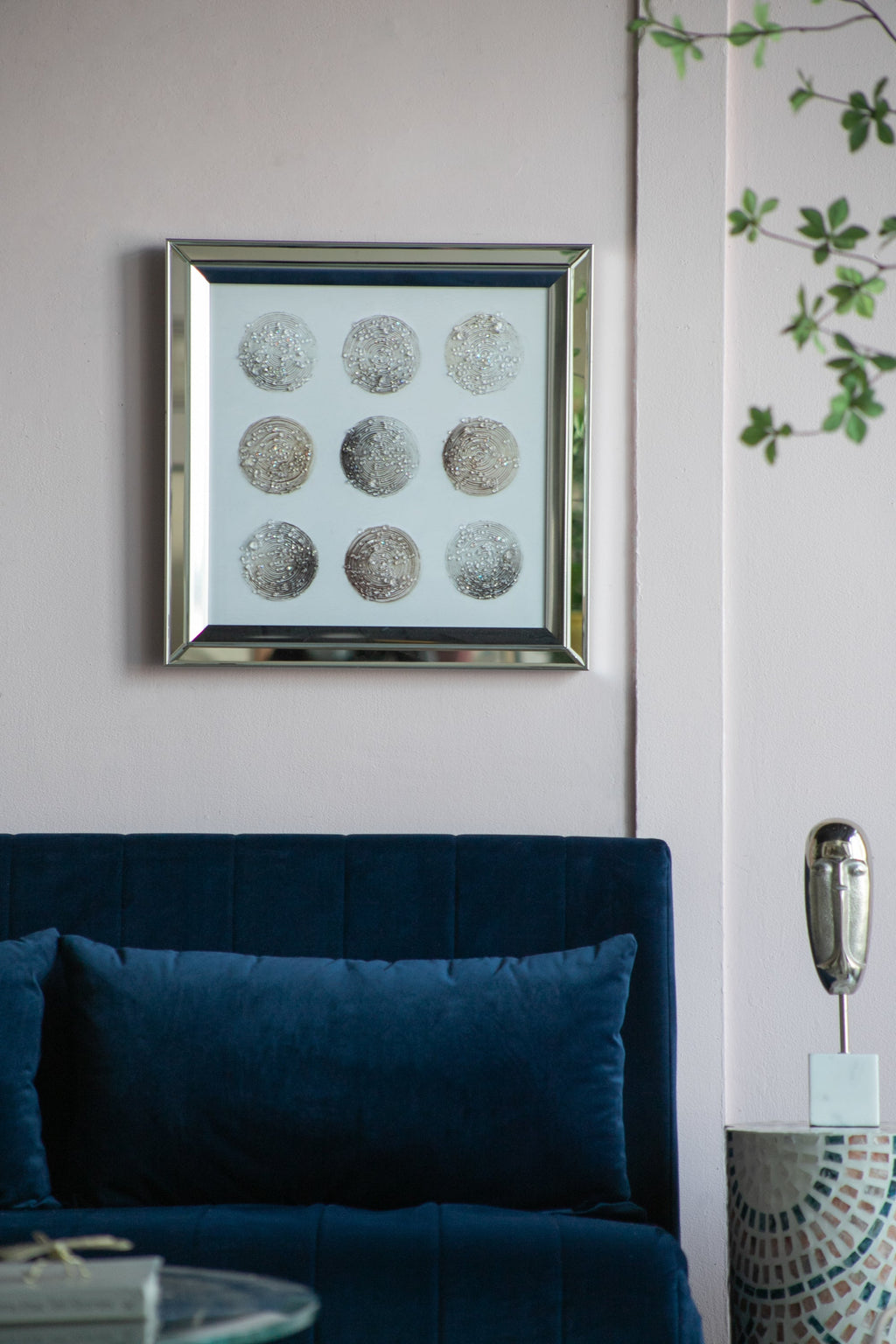 Ares Crystal Mirror Framed Wall Art on Mellow Golden Tint Background