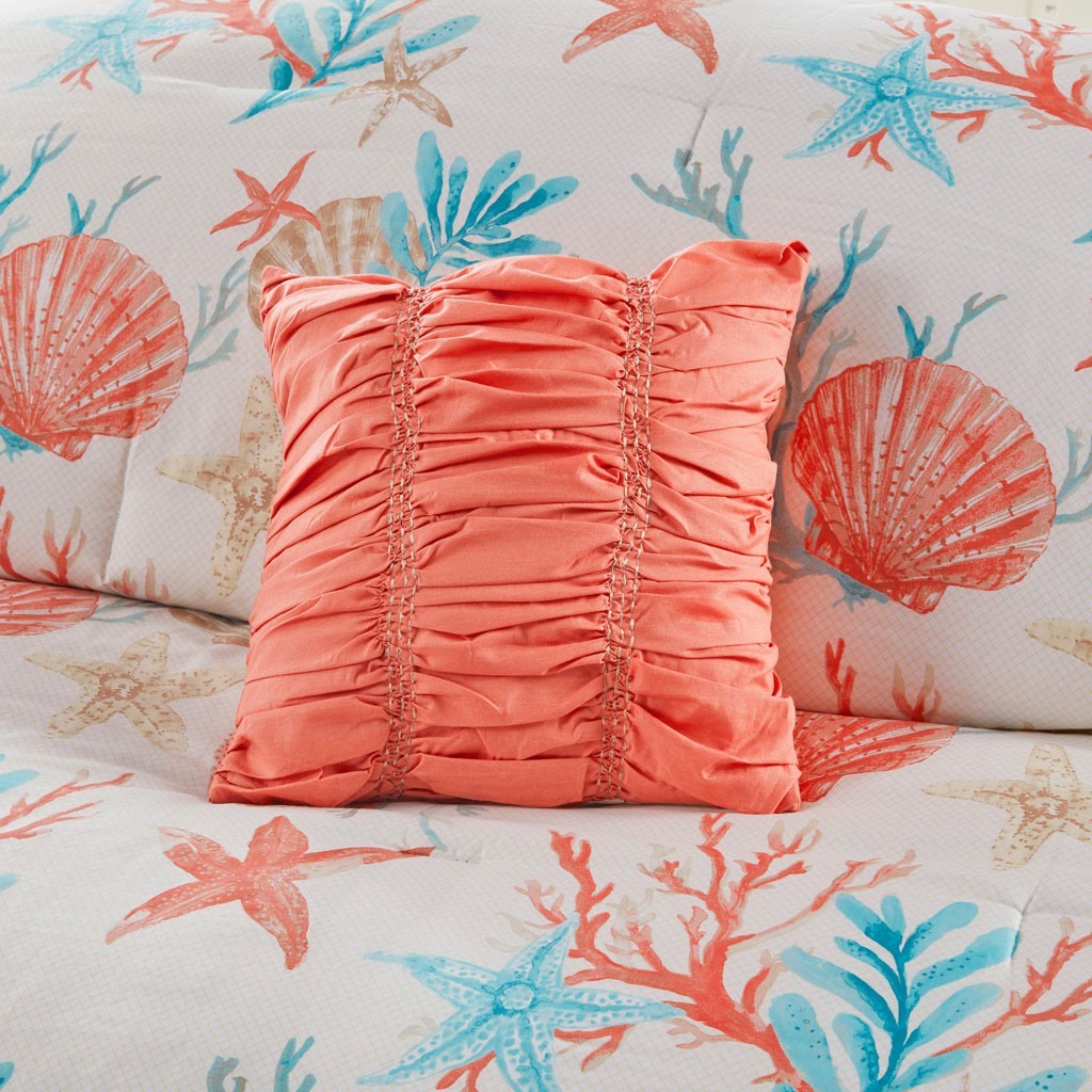 7 Piece Cotton Sateen Comforter Set Coral California King