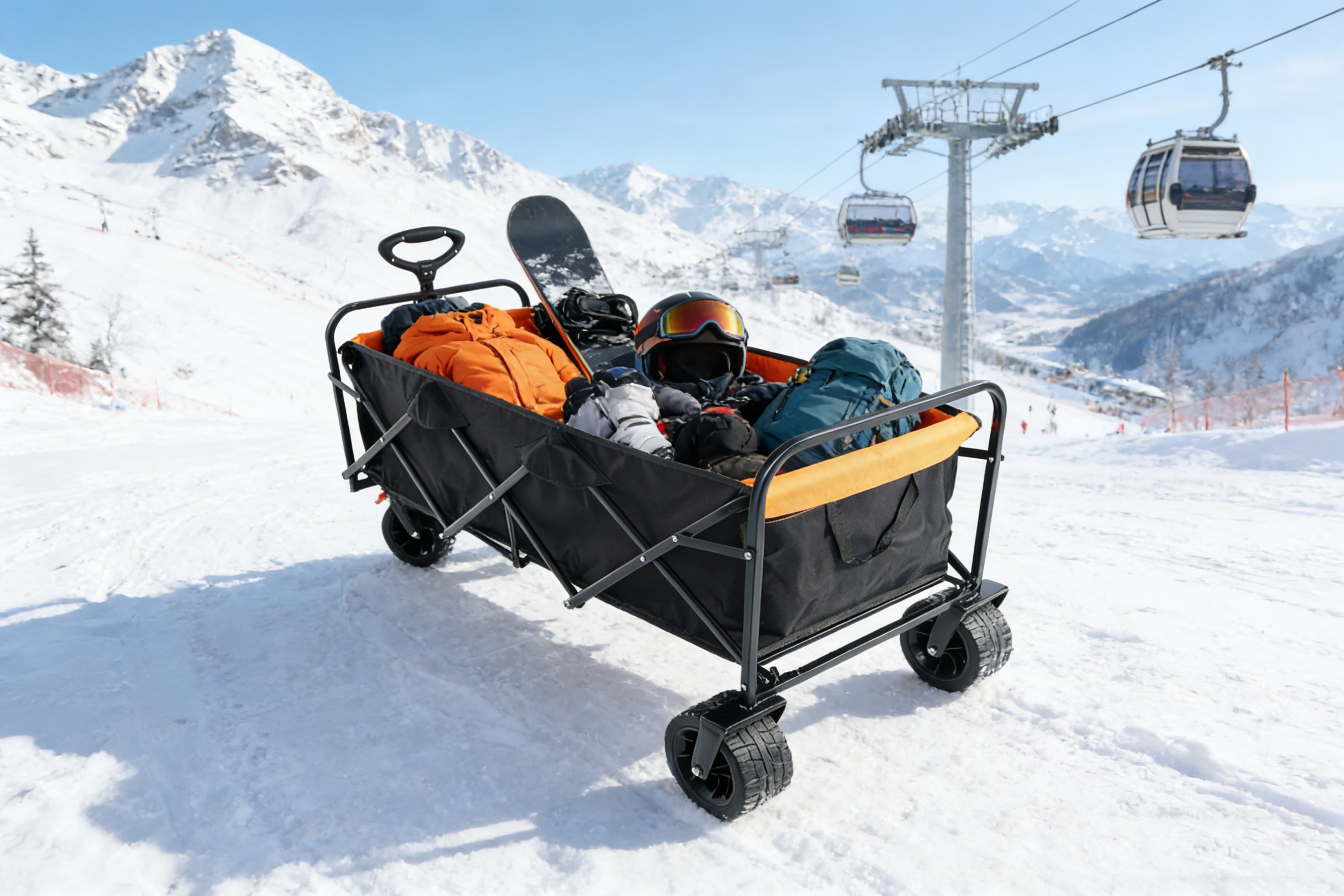 Big Large Capacity Folding Wagon Cart with Extender (Black + Orange)