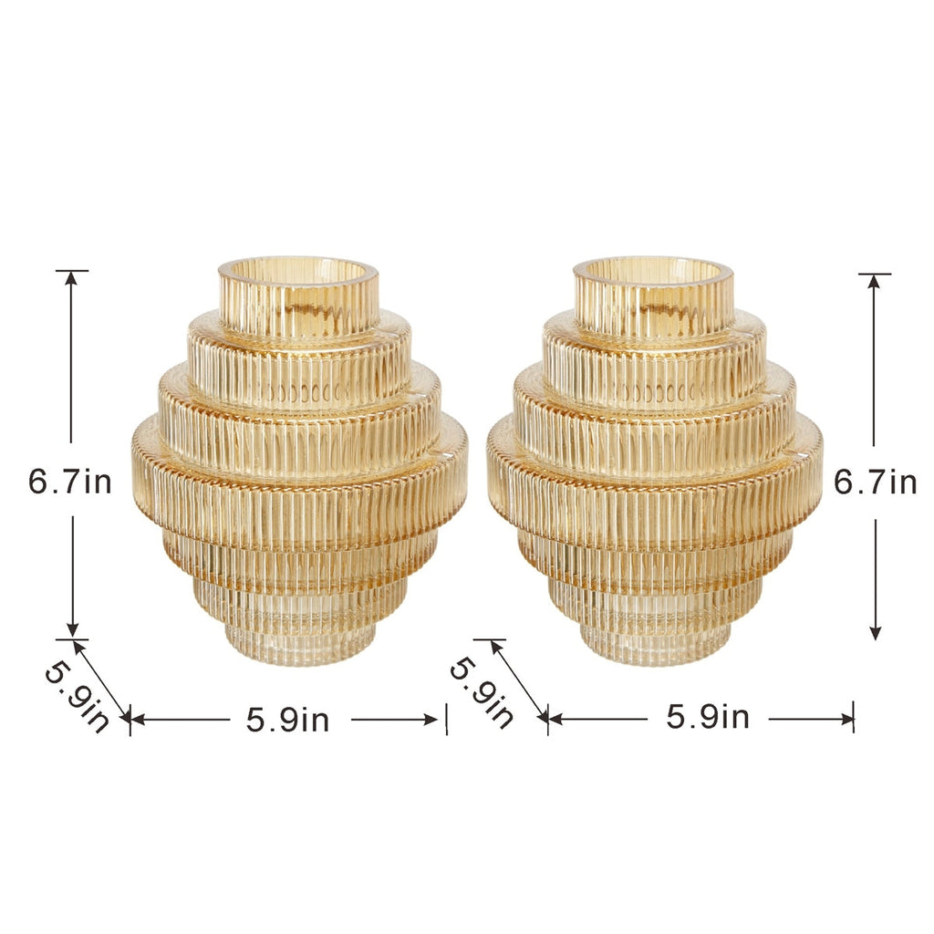 D5.9x6.7' Tiered Geometric Amber Luster Clear Vase, Set of 2