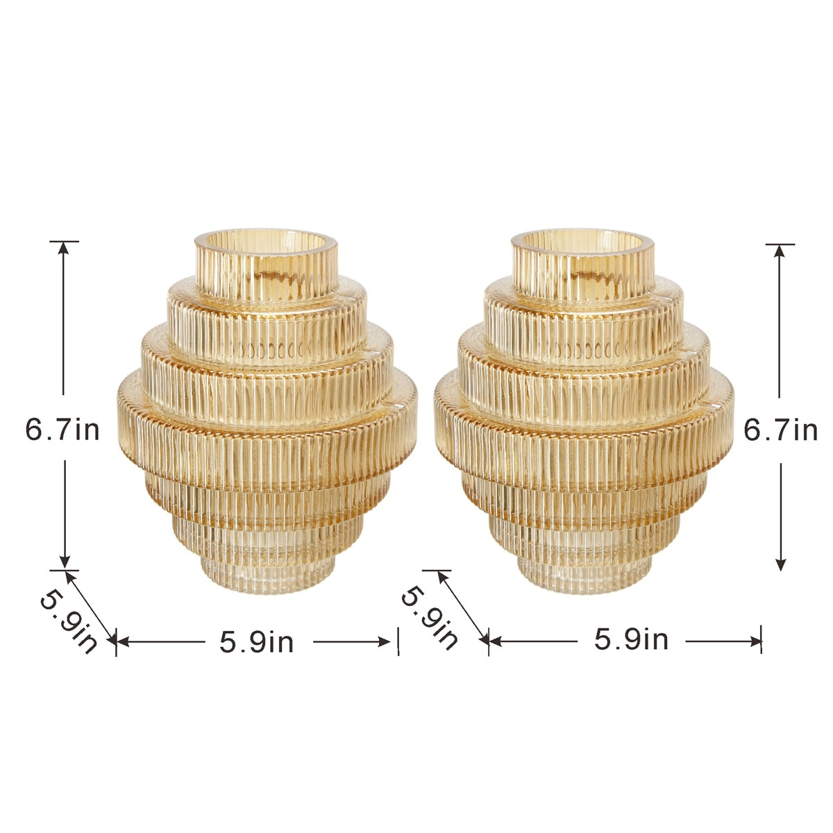 D5.9x6.7' Tiered Geometric Amber Luster Clear Vase, Set of 2