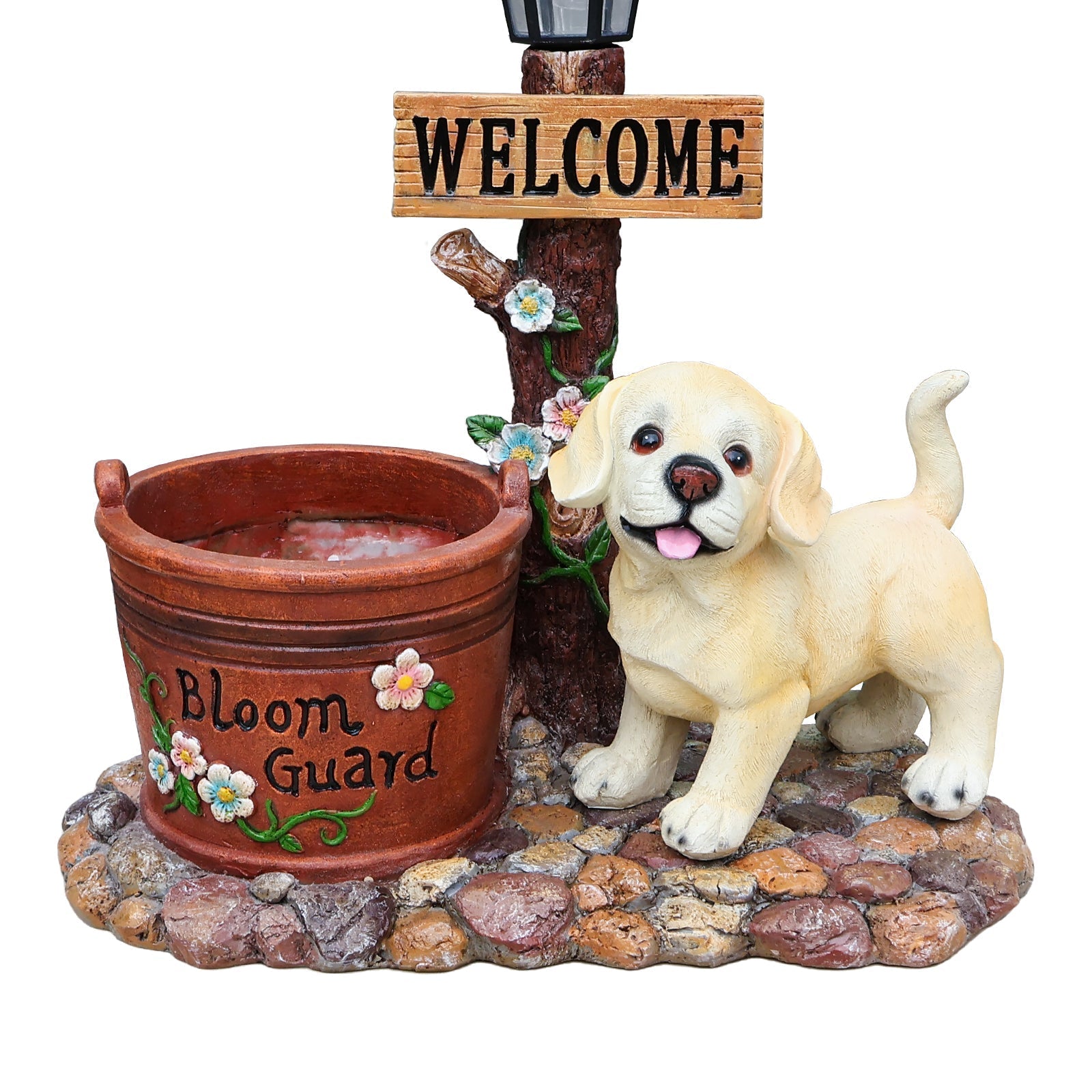 Labrador Puppy Solar Planter Garden Statue