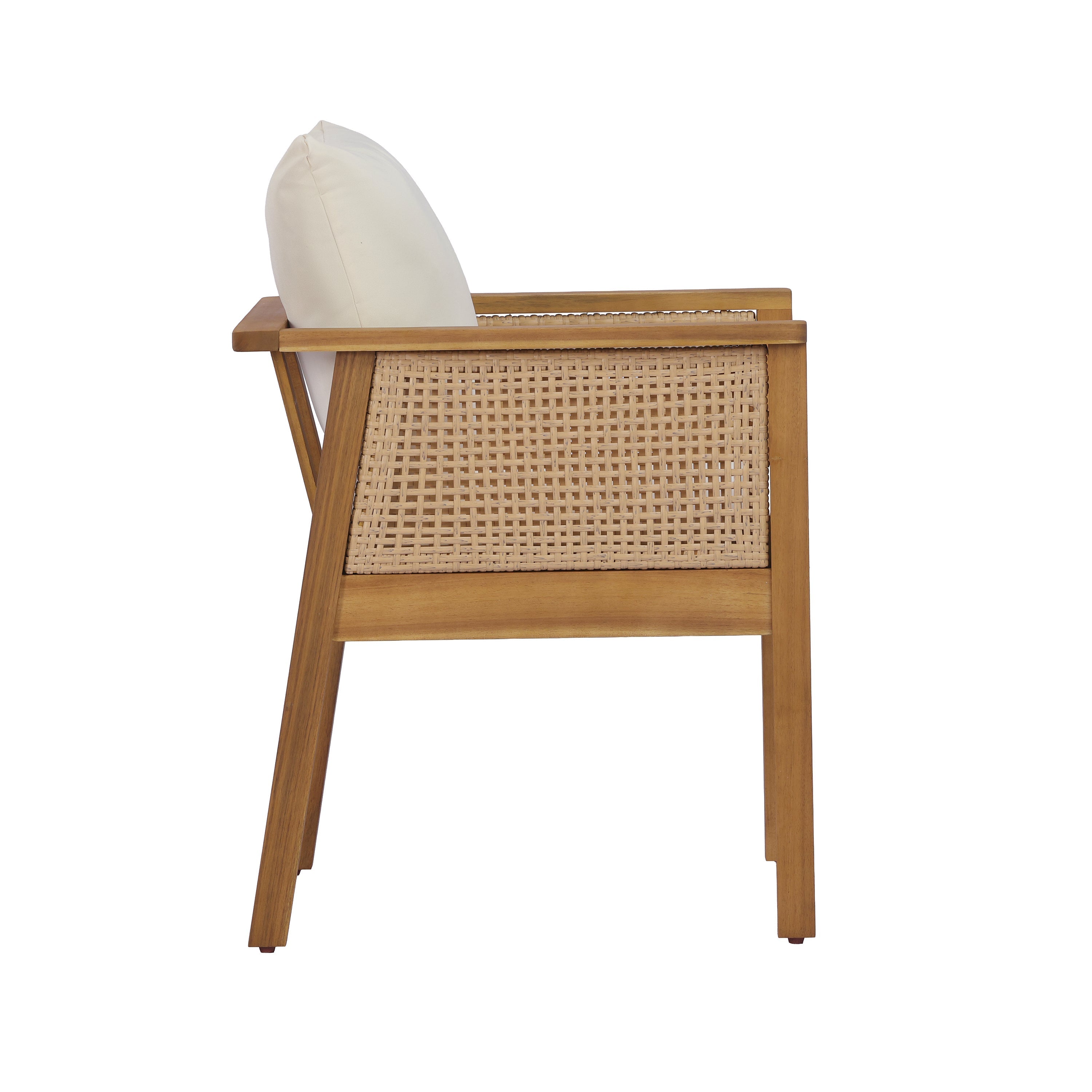 7-Piece Acacia Wood Outdoor Dining Set with Cream Cushions and Natural Wicker