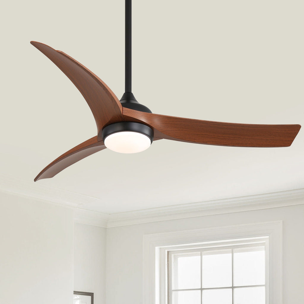Ceiling Fan With 3 Blades, Remote Control, Reversible DC Motor, Dimmable Light, And Timer - Black