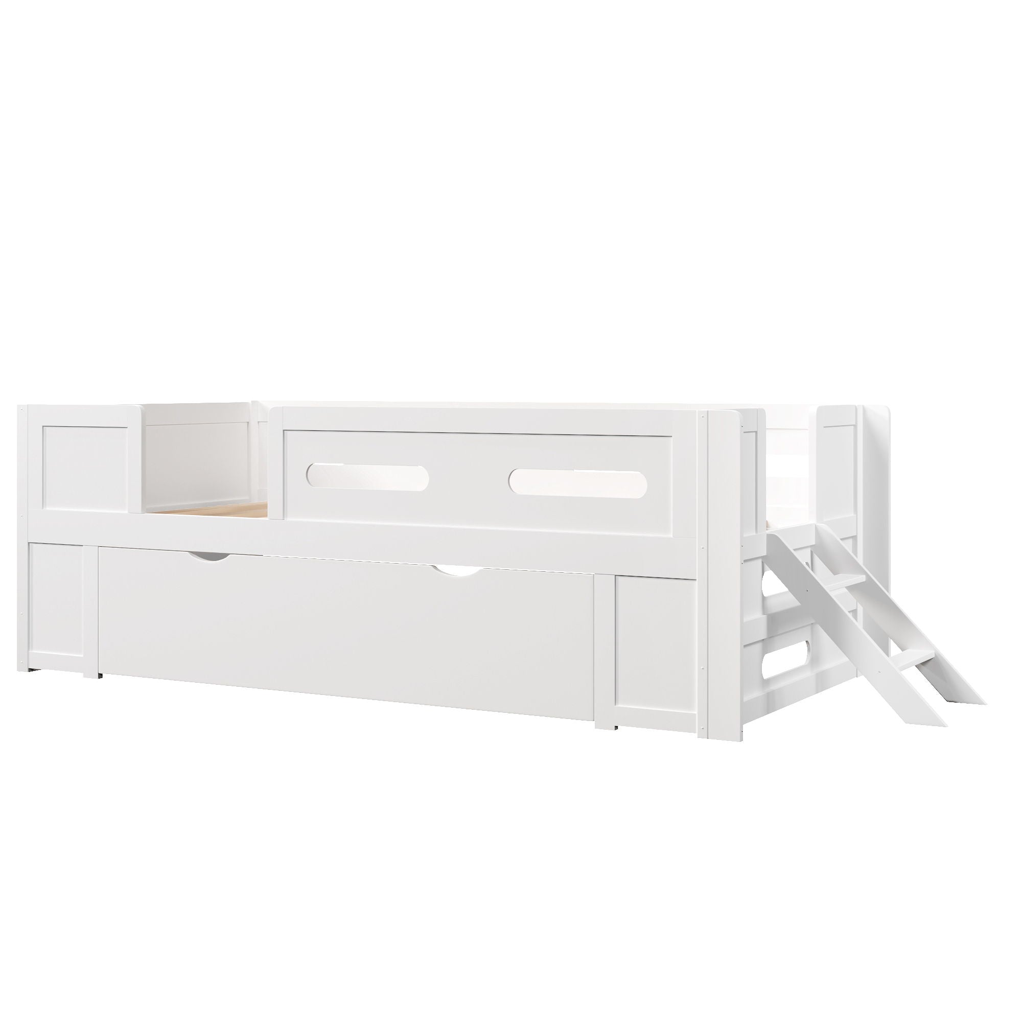 Platform Bed With Guardrail And Drawer
