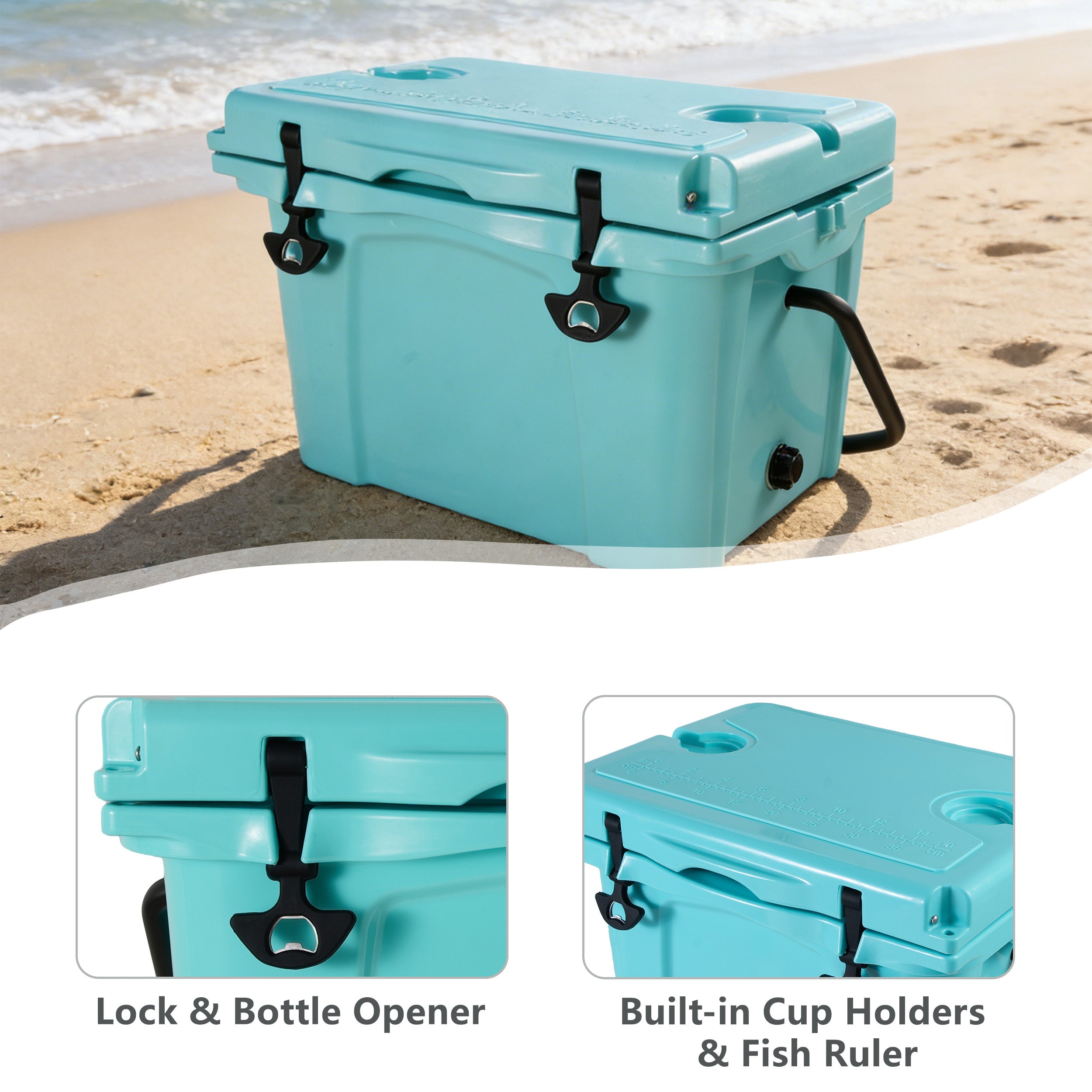25QT Portable Cooler, Insulated Hard Cooler with Bottle Opener and Cup Holder