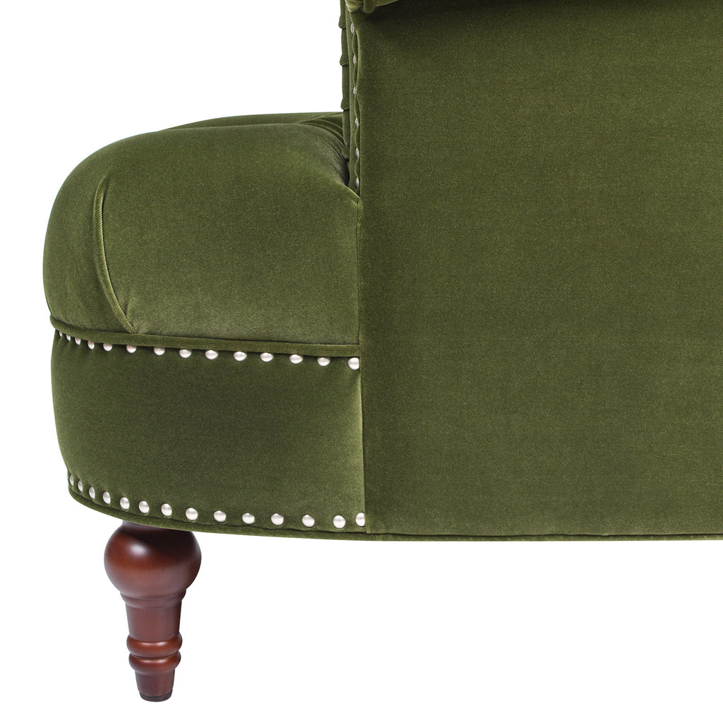 La Rosa Victorian Tufted Upholstered Accent Chair, Olive Green Performance Velvet