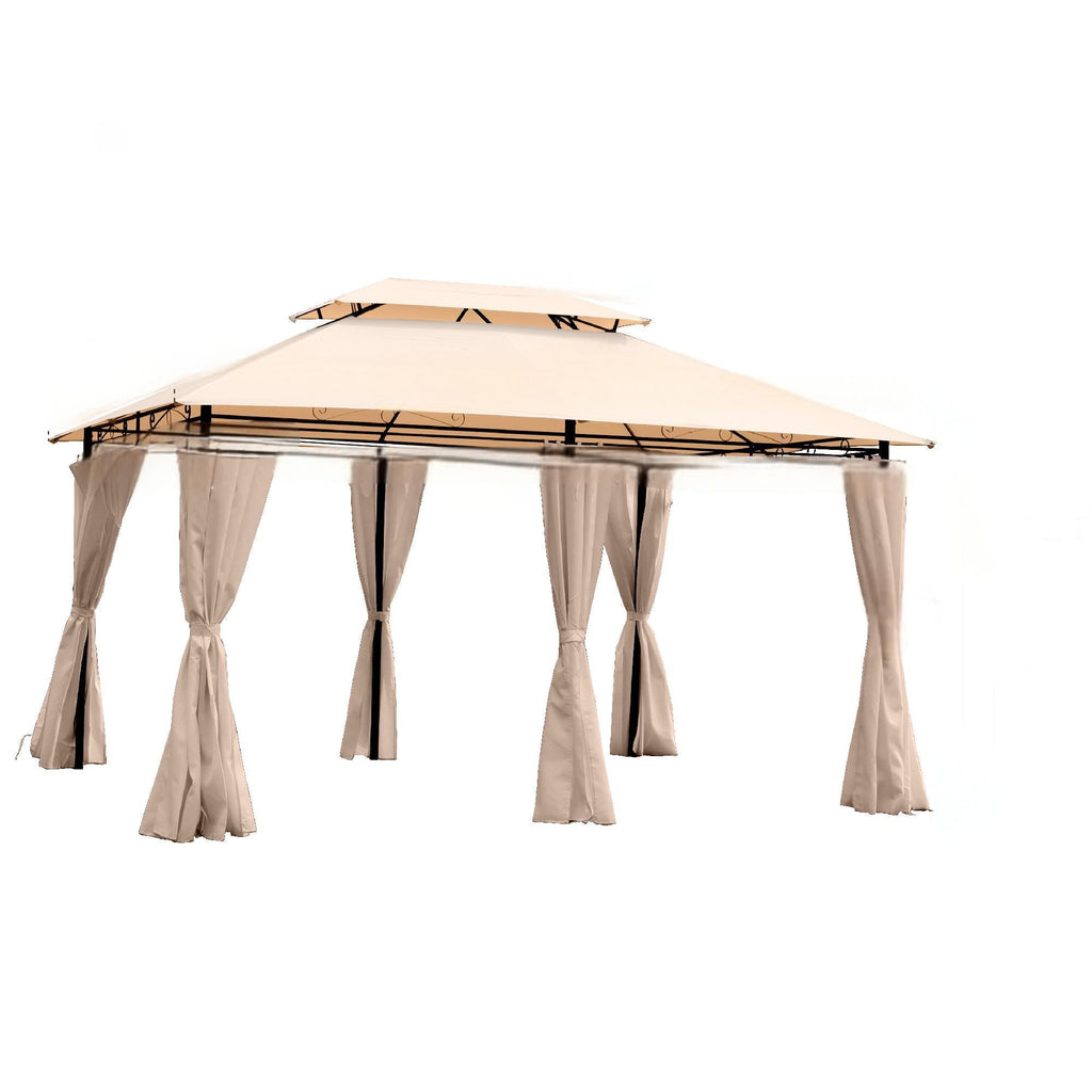 Khaki Outdoor Patio Gazebo Canopy Tent with Ventilated Double Roof