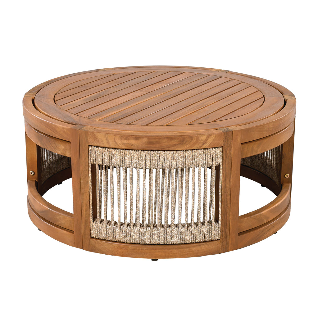 27.95" Acacia Wood Outdoor Coffee Table with Handwoven Rope Accent